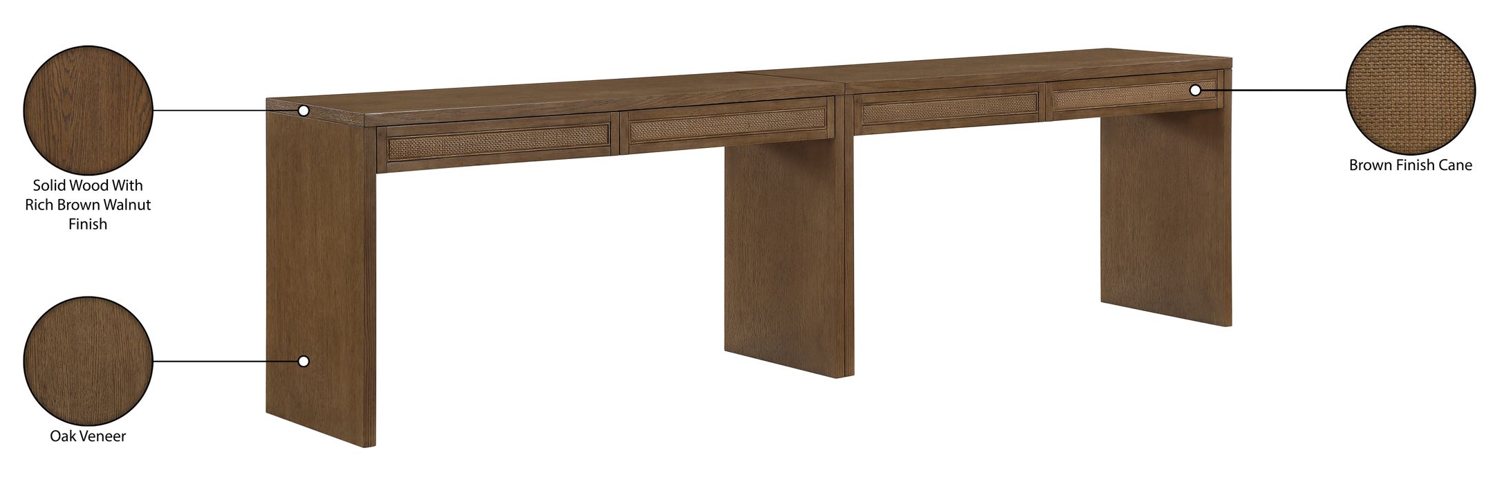 Meridian Furniture - Avro Brown Cane, Solid Wood And Oak Veneer 2pc. Desk - 77051Brown-T-2PC - GreatFurnitureDeal