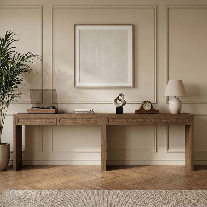 Meridian Furniture - Avro Brown Cane, Solid Wood And Oak Veneer 2pc. Desk - 77051Brown-T-2PC - GreatFurnitureDeal