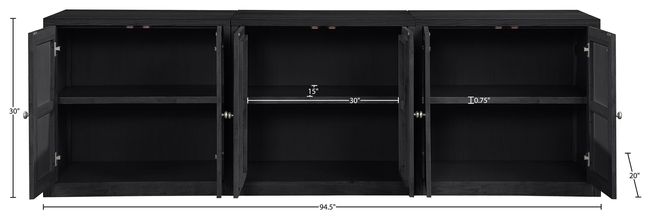 Meridian Furniture - Vero Black Cane, Solid Wood And Oak Veneer 3pc. Sideboard/Buffet - 77052Black-T-3PC - GreatFurnitureDeal