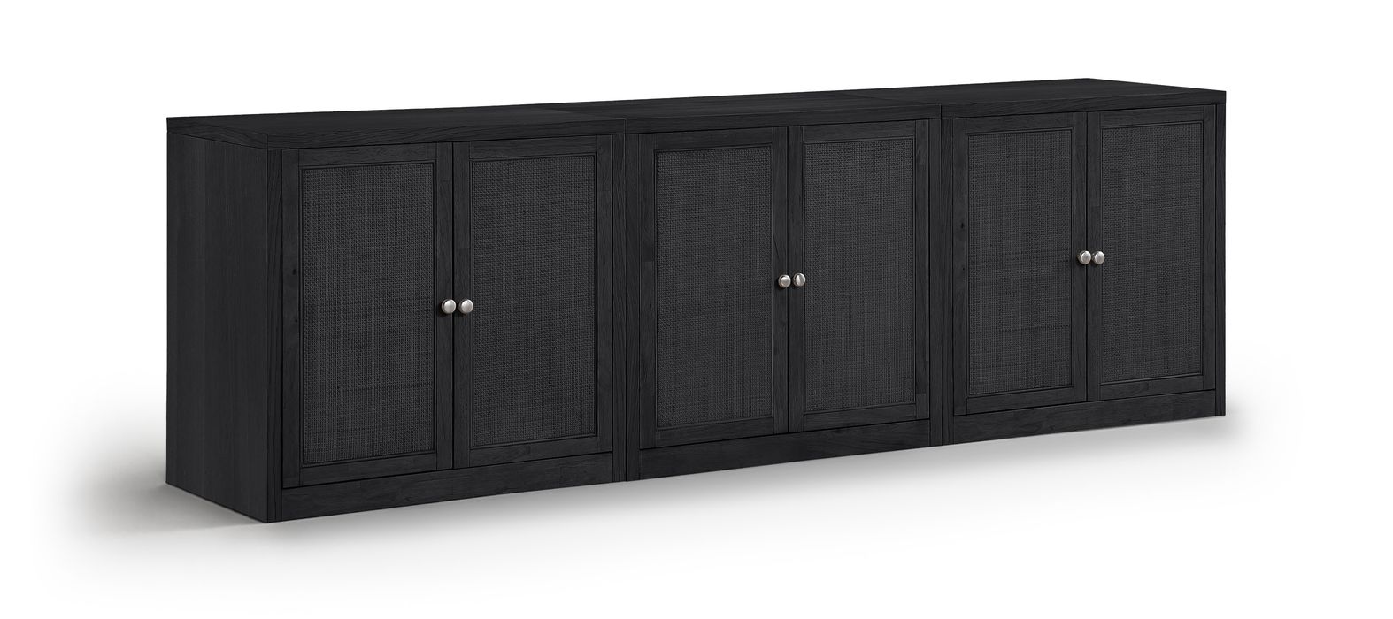 Meridian Furniture - Vero Black Cane, Solid Wood And Oak Veneer 3pc. Sideboard/Buffet - 77052Black-T-3PC - GreatFurnitureDeal