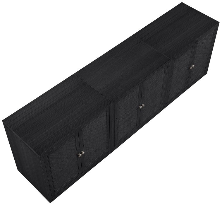 Meridian Furniture - Vero Black Cane, Solid Wood And Oak Veneer 3pc. Sideboard/Buffet - 77052Black-T-3PC - GreatFurnitureDeal