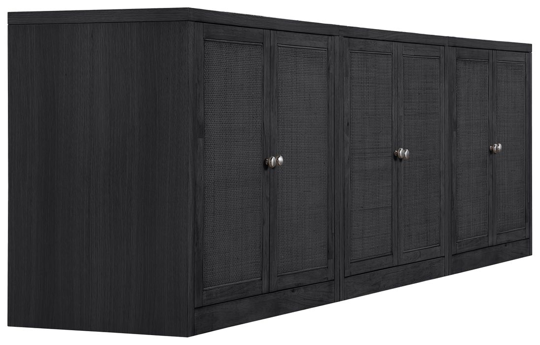 Meridian Furniture - Vero Black Cane, Solid Wood And Oak Veneer 3pc. Sideboard/Buffet - 77052Black-T-3PC - GreatFurnitureDeal
