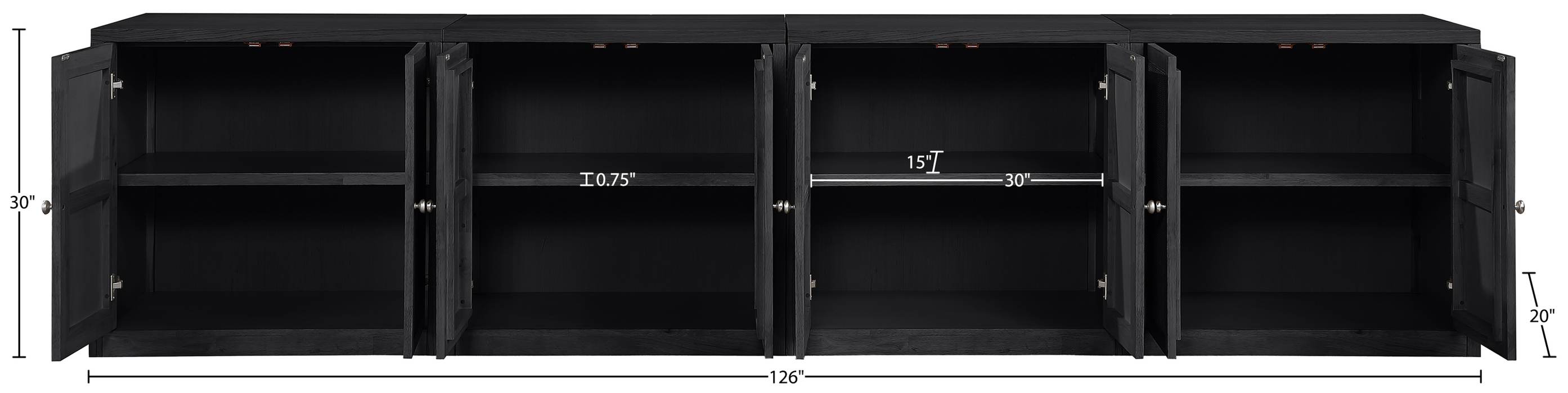 Meridian Furniture - Vero Black Cane, Solid Wood And Oak Veneer 4pc. Sideboard/Buffet - 77052Black-T-4PC - GreatFurnitureDeal