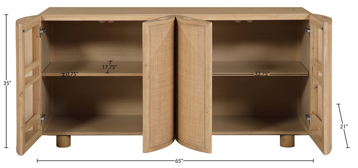 Meridian Furniture - Norin Natural Cane, Solid Wood And Oak Veneer Sideboard/Buffet - 77060Natural - GreatFurnitureDeal