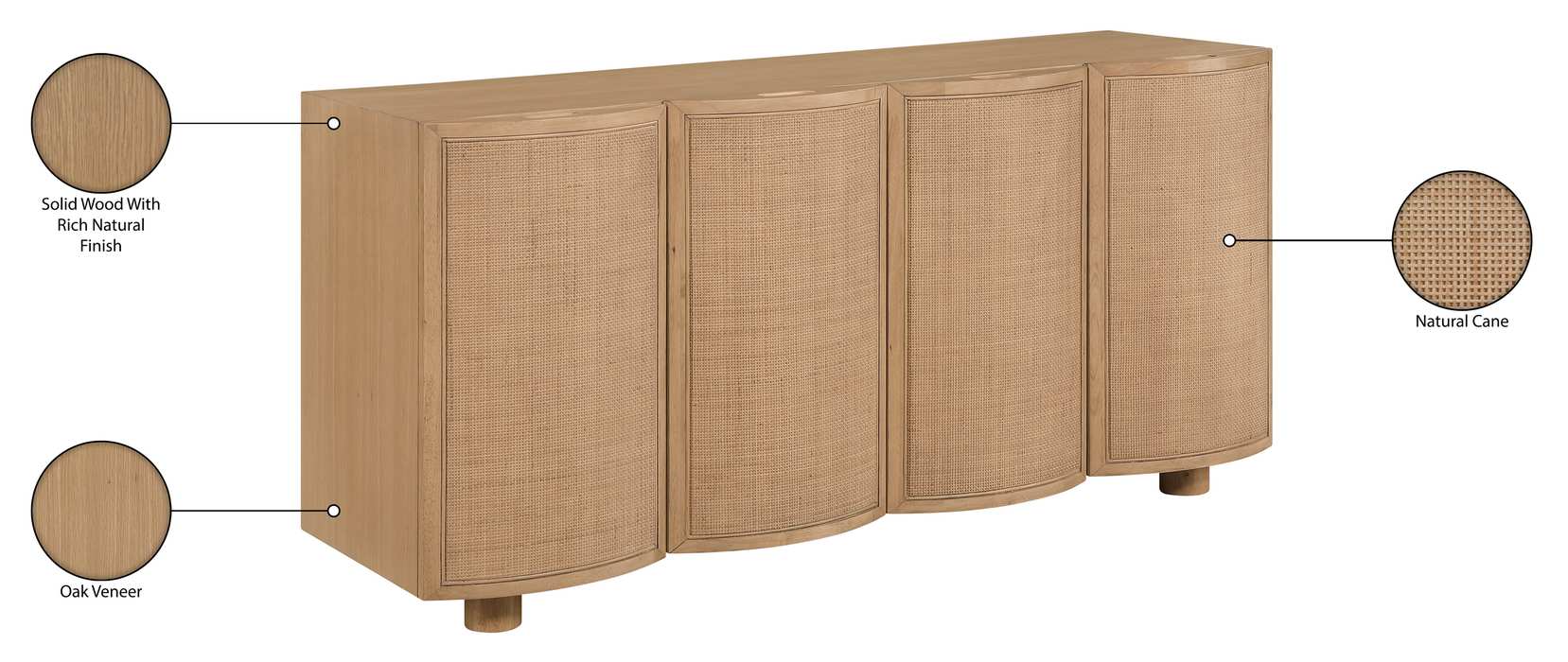 Meridian Furniture - Norin Natural Cane, Solid Wood And Oak Veneer Sideboard/Buffet - 77060Natural - GreatFurnitureDeal