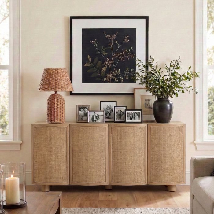 Meridian Furniture - Norin Natural Cane, Solid Wood And Oak Veneer Sideboard/Buffet - 77060Natural - GreatFurnitureDeal