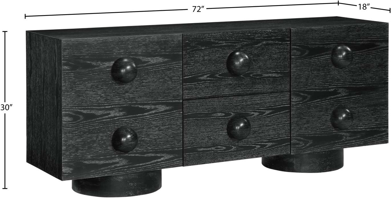 Meridian Furniture - Bubble Black Solid Wood And Oak Veneer Sideboard / Buffet - 77063Black - GreatFurnitureDeal