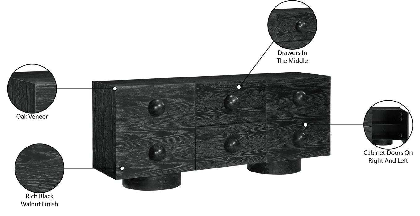 Meridian Furniture - Bubble Black Solid Wood And Oak Veneer Sideboard / Buffet - 77063Black - GreatFurnitureDeal