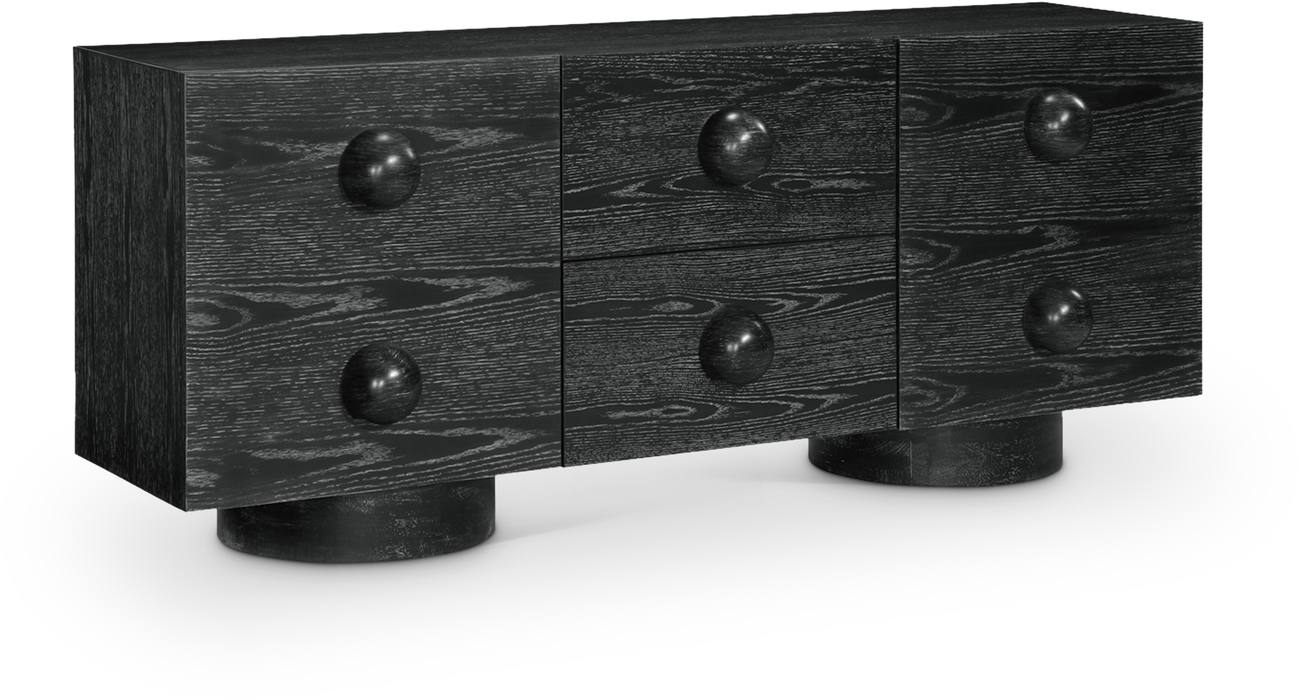 Meridian Furniture - Bubble Black Solid Wood And Oak Veneer Sideboard / Buffet - 77063Black - GreatFurnitureDeal