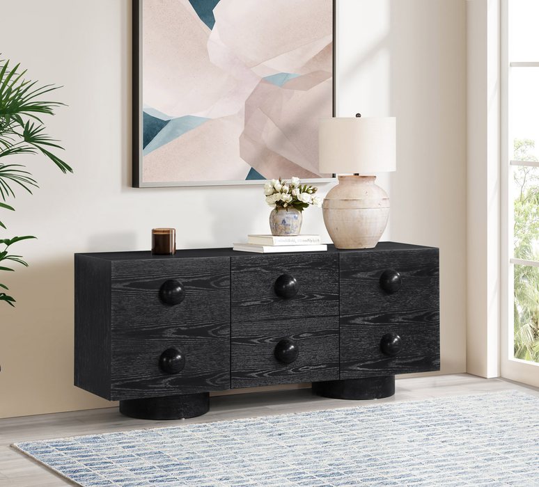 Meridian Furniture - Bubble Black Solid Wood And Oak Veneer Sideboard / Buffet - 77063Black - GreatFurnitureDeal