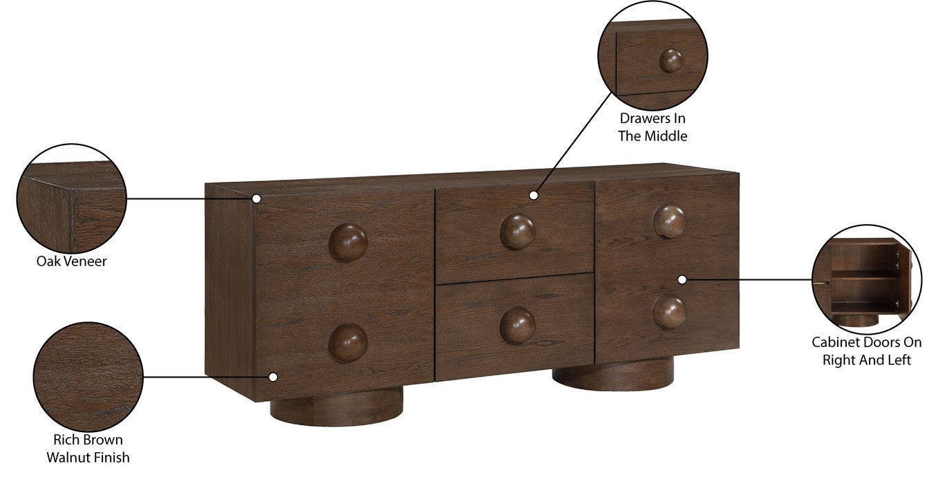 Meridian Furniture - Bubble Brown Solid Wood And Oak Veneer Sideboard / Buffet - 77063Brown - GreatFurnitureDeal