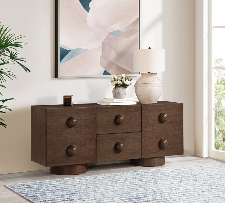 Meridian Furniture - Bubble Brown Solid Wood And Oak Veneer Sideboard / Buffet - 77063Brown - GreatFurnitureDeal