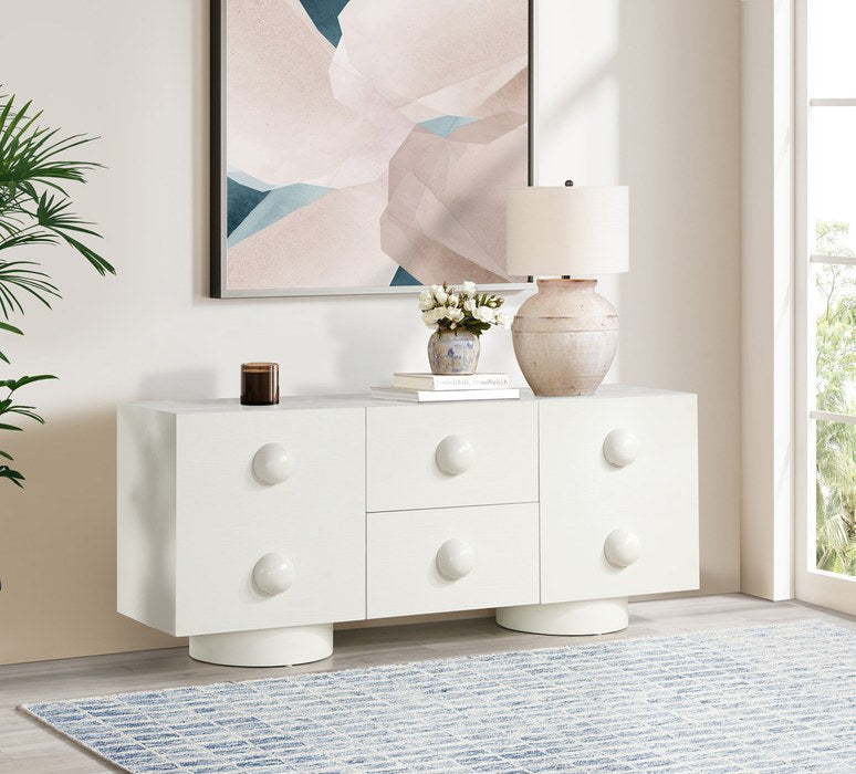 Meridian Furniture - Bubble Cream Solid Wood And Oak Veneer Sideboard / Buffet - 77063Cream - GreatFurnitureDeal