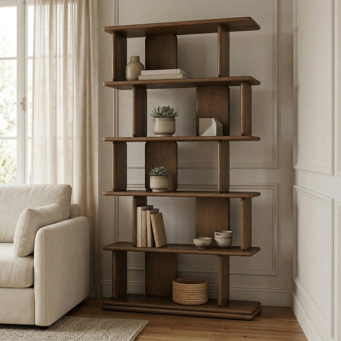 Meridian Furniture - Nexa Brown Solid Wood And Oak Veneer Bookcase - 77065Brown - GreatFurnitureDeal