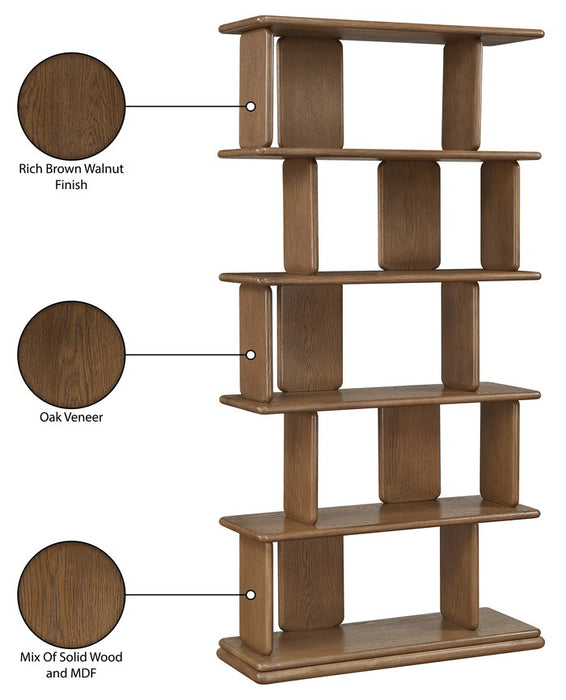 Meridian Furniture - Nexa Brown Solid Wood And Oak Veneer Bookcase - 77065Brown - GreatFurnitureDeal