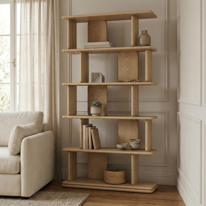 Meridian Furniture - Nexa Natural Solid Wood And Oak Veneer Bookcase - 77065Natural - GreatFurnitureDeal