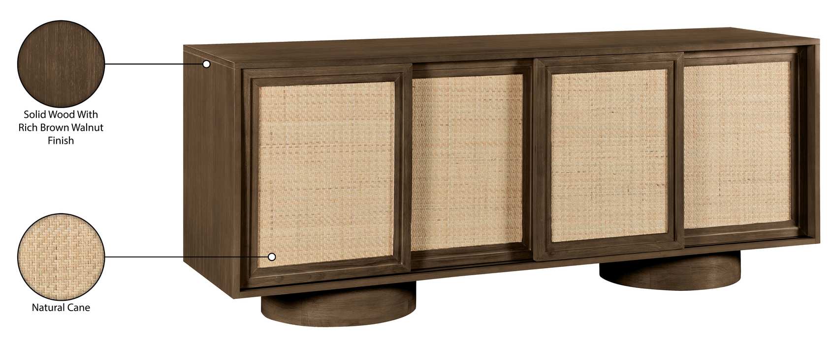 Meridian Furniture - Windsor Brown Solid Wood And Brown Cane Sideboard / Buffet - 77078Brown - GreatFurnitureDeal