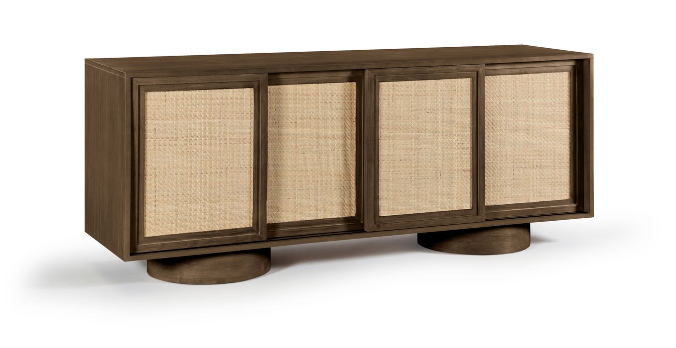 Meridian Furniture - Windsor Brown Solid Wood And Brown Cane Sideboard / Buffet - 77078Brown - GreatFurnitureDeal
