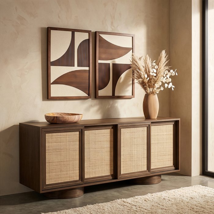 Meridian Furniture - Windsor Brown Solid Wood And Brown Cane Sideboard / Buffet - 77078Brown - GreatFurnitureDeal