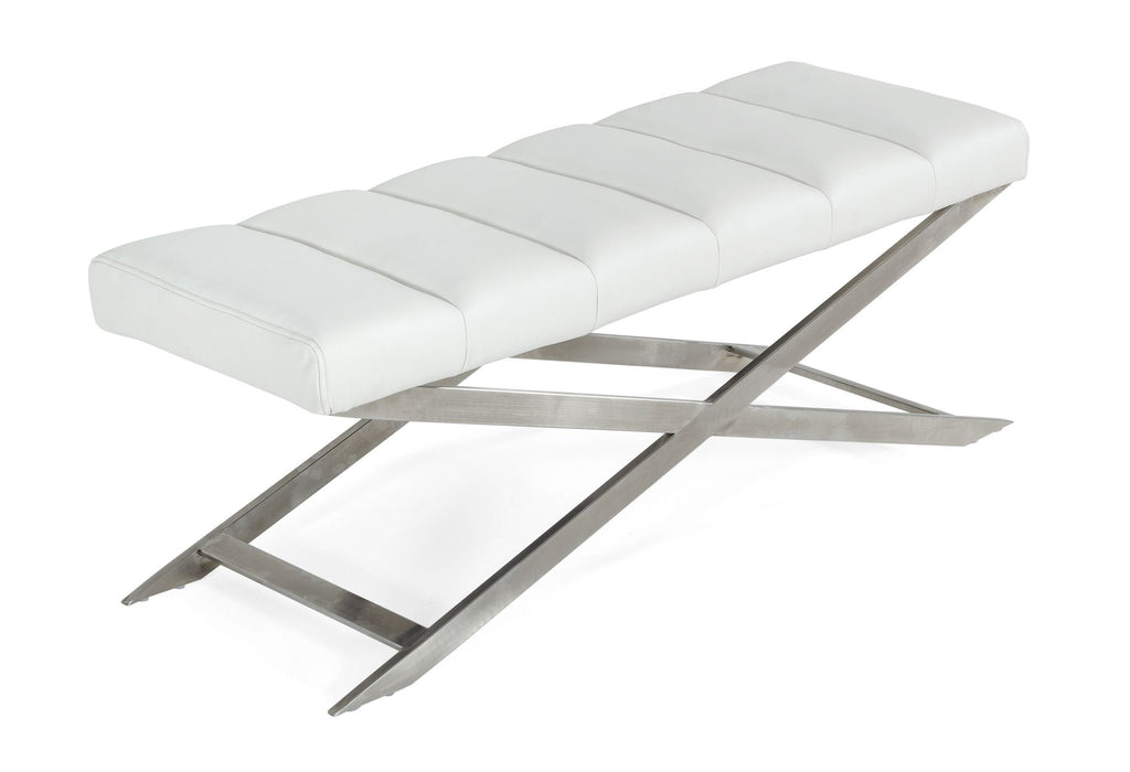 VIG Furniture - Modrest Xane Contemporary White & Brushed Stainless Steel Bench - VGGAGA-8648BE-WHT-B - GreatFurnitureDeal