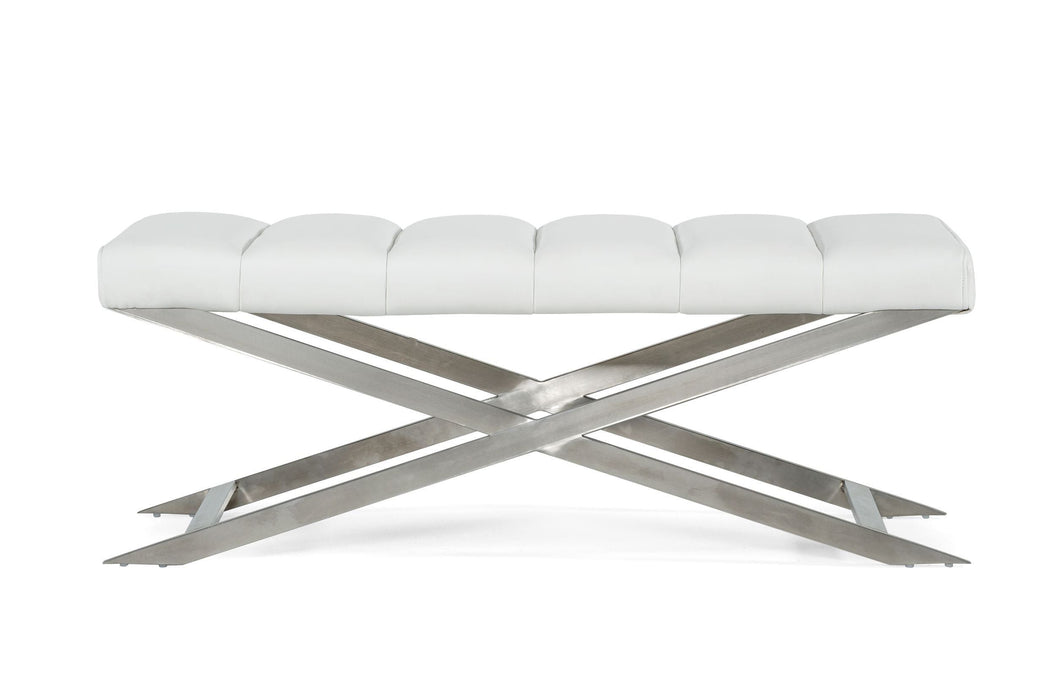 VIG Furniture - Modrest Xane Contemporary White & Brushed Stainless Steel Bench - VGGAGA-8648BE-WHT-B