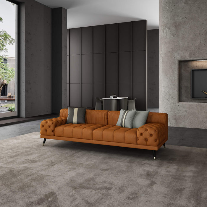 European Furniture - Outlander 3 Piece Sofa Set Cognac Italian Leather - EF-88880