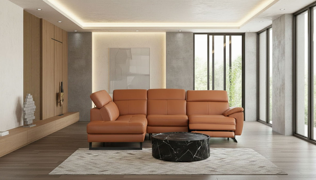ESF Furniture - Gea Left Sectional w/ Recliner in Cognac - GEA-SEC