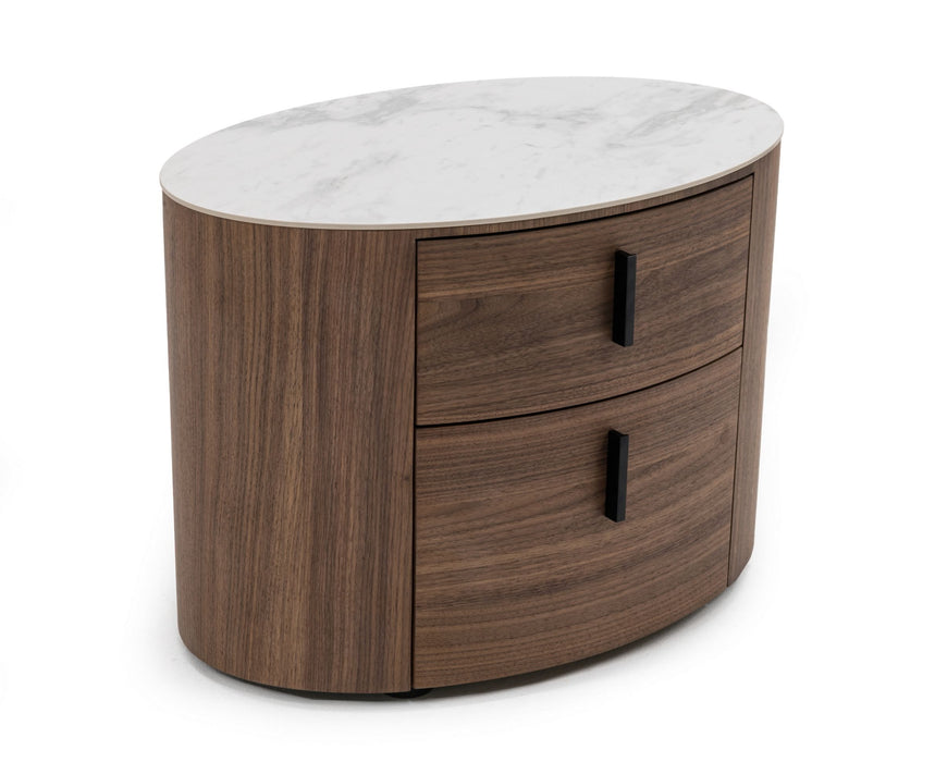 VIG Furniture - Modrest Chelton Contemporary White Ceramic & Walnut Oval Nightstand - VGHB351U3-WAL-NS