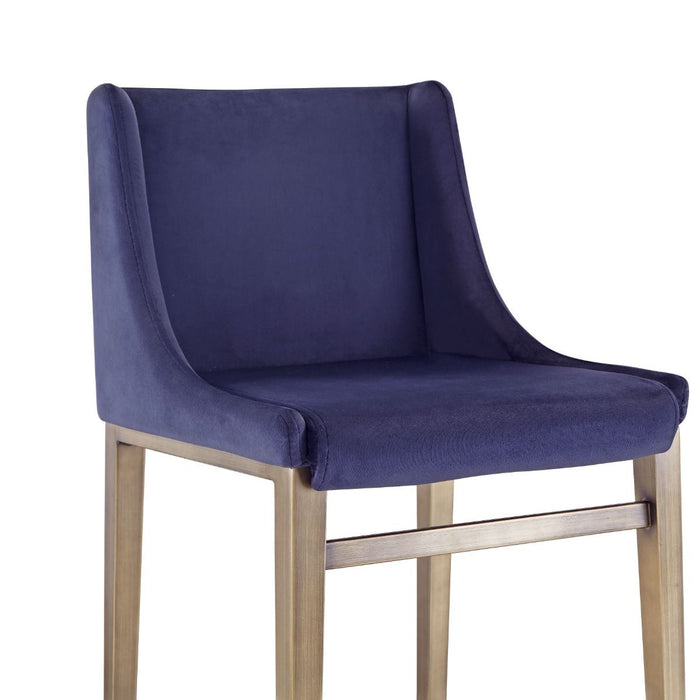 VIG Furniture - Modrest Mimi Contemporary Blue Velvet + Brass Counter Stool (Set of 2) - VGGA-6544CH-C-BL-CS - GreatFurnitureDeal