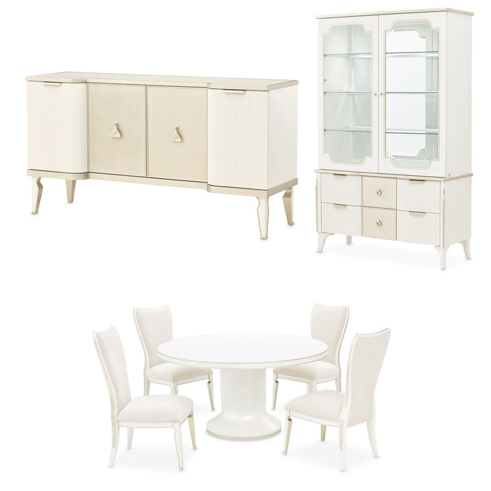 AICO Furniture - La Marisia 6 Piece Round Dining Room Set - Creamy Pearl - 9089001-112-6SET - GreatFurnitureDeal