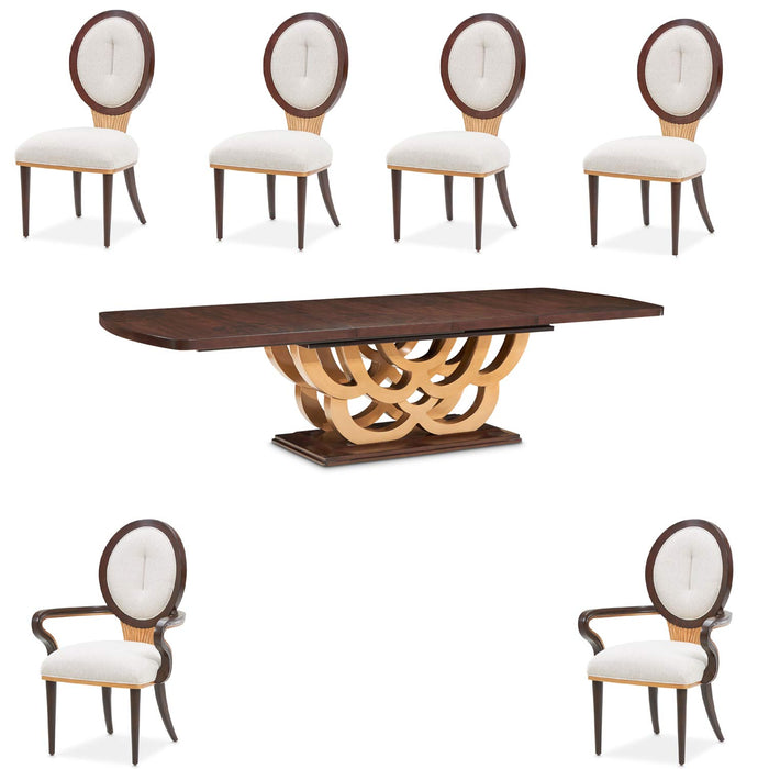 AICO Furniture - Camellia Field 7 Piece Rectangular Pedestal Dining Table Set in Warm Pecan - N9090002-400-7SET - GreatFurnitureDeal