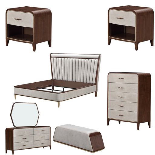 AICO Furniture - Houston 7 Piece King Channel Tufted Panel Bedroom Set in Porcini/Walnut - 9095000EK3-416-7SET - GreatFurnitureDeal