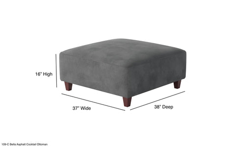Southern Home Furnishings - Bella Asphalt Cocktail Ottoman in Grey - 109-C Bella Asphalt-MTO - GreatFurnitureDeal