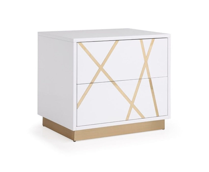 VIG Furniture - Modrest Nixa Modern Wide White and Gold Nightstand - VGVCN1909-WHT-1-W
