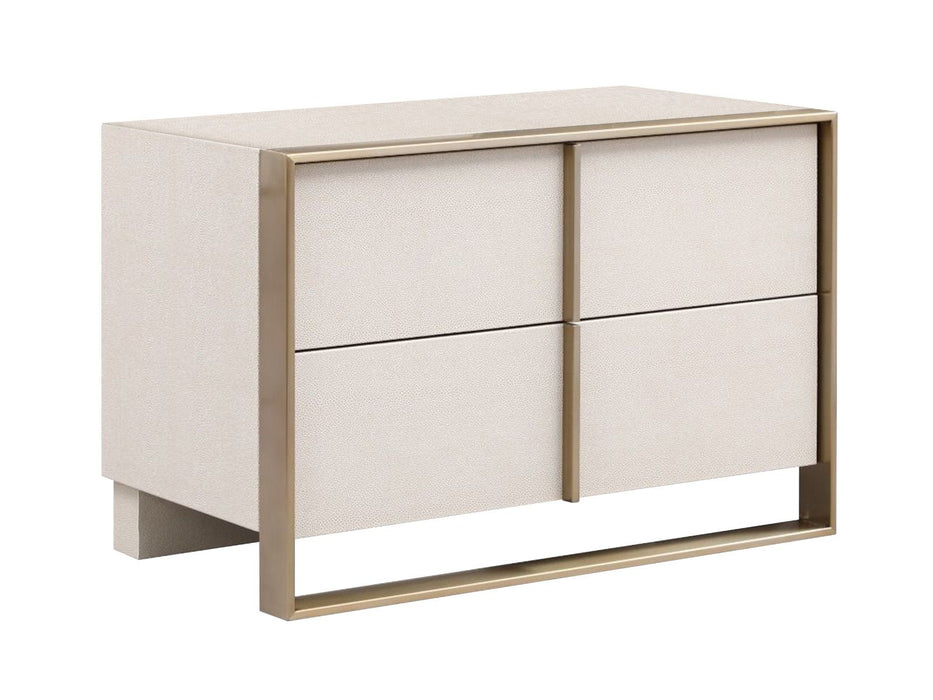 VIG Furniture - Nova Domus Cartier Modern Beige Shagreen and Brushed Brass Nightstand - VGVC-J-A002-N
