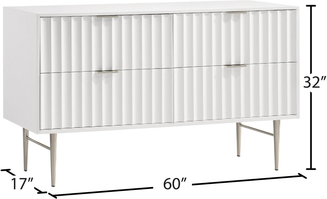 Meridian Furniture - Modernist White Wood Veneer And Stainless Steel Base Dresser - 802White-D - GreatFurnitureDeal