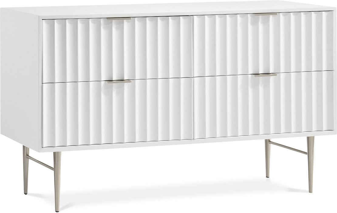 Meridian Furniture - Modernist White Wood Veneer And Stainless Steel Base Dresser - 802White-D - GreatFurnitureDeal