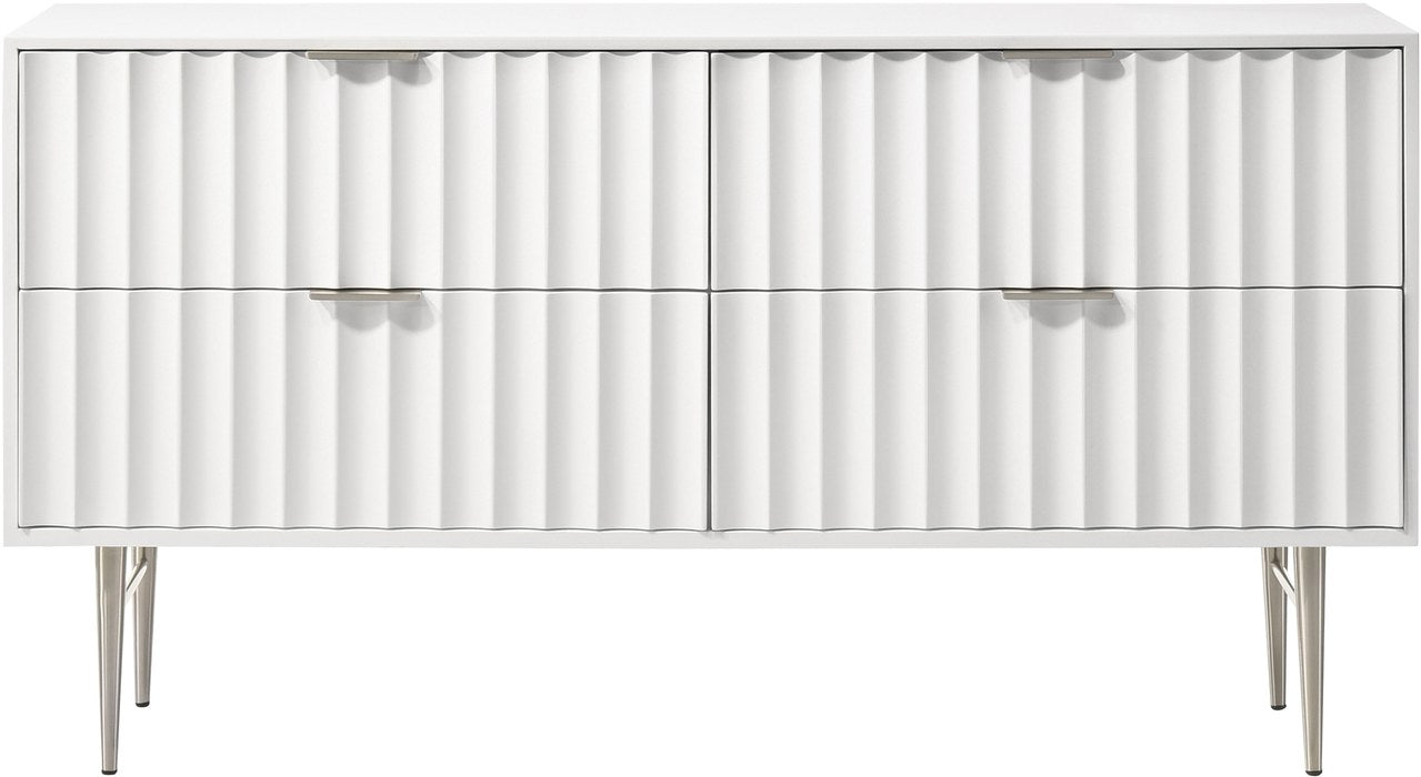 Meridian Furniture - Modernist White Wood Veneer And Stainless Steel Base Dresser - 802White-D - GreatFurnitureDeal