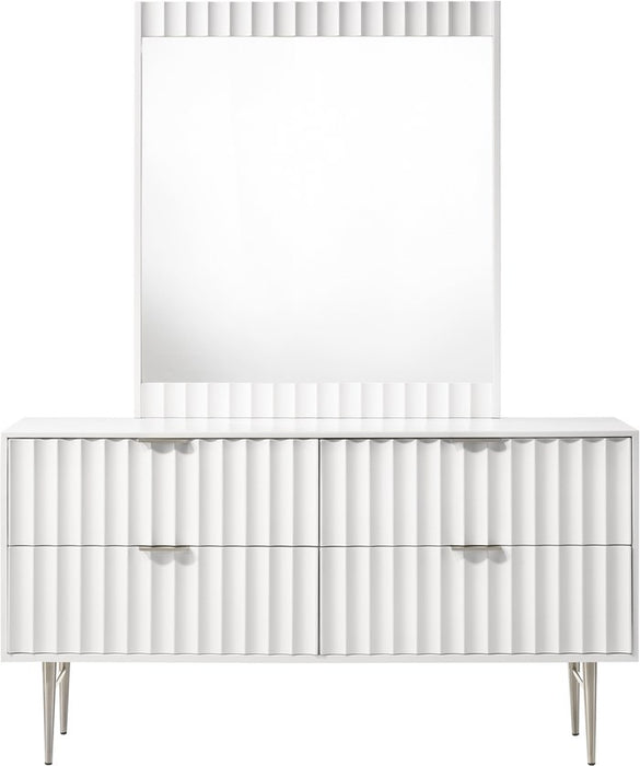 Meridian Furniture - Modernist White Wood Veneer And Stainless Steel Base Dresser - 802White-D - GreatFurnitureDeal