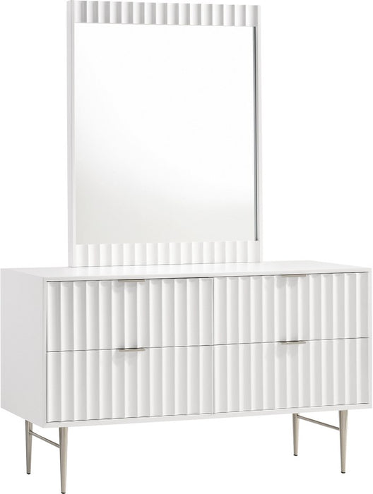 Meridian Furniture - Modernist White Wood Veneer And Stainless Steel Base Dresser - 802White-D - GreatFurnitureDeal