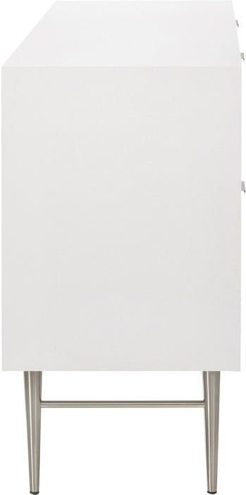 Meridian Furniture - Modernist White Wood Veneer And Stainless Steel Base Dresser - 802White-D - GreatFurnitureDeal