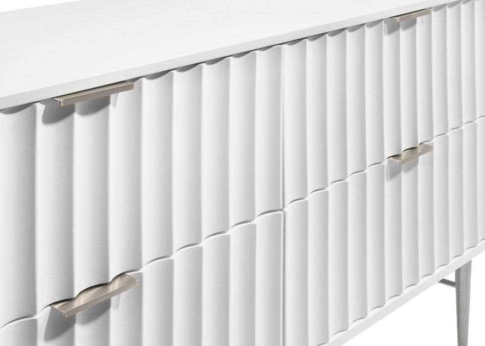 Meridian Furniture - Modernist White Wood Veneer And Stainless Steel Base Dresser - 802White-D - GreatFurnitureDeal