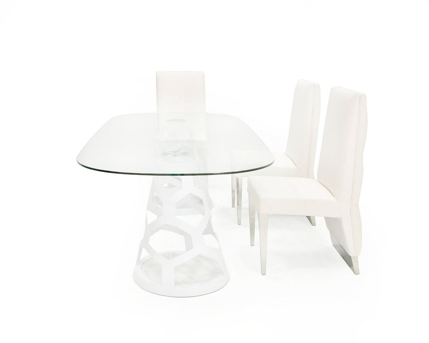 VIG Furniture - Modrest Lilly Modern White and 15mm Glass Rectangular Dining Table - VGNS-GD8800B-15-W