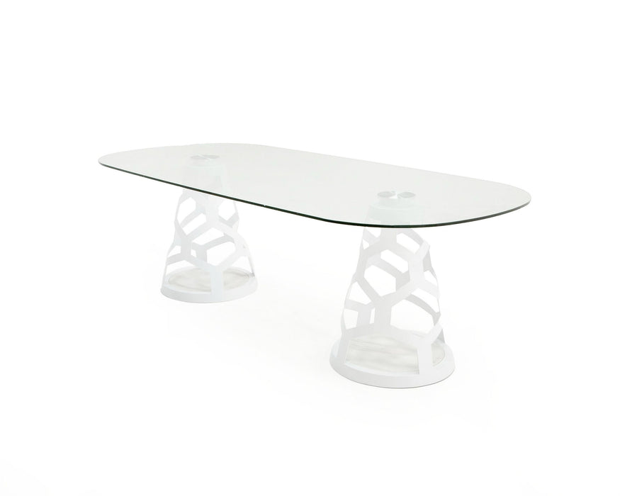 VIG Furniture - Modrest Lilly Modern White and 15mm Glass Rectangular Dining Table - VGNS-GD8800B-15-W