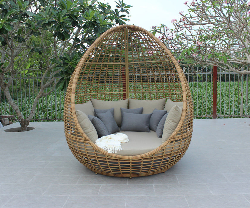 VIG Furniture - Renava Cocoon - Outdoor Beige + Wicker Lounge Bed - VGATRABD-152 - GreatFurnitureDeal