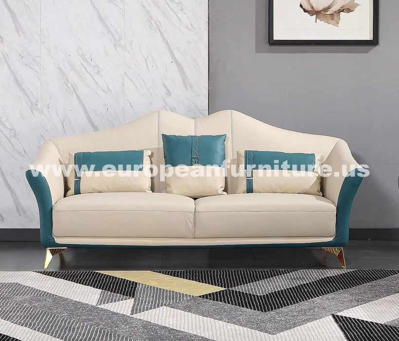 European Furniture - Winston 3 Piece Sofa Set White-Blue Italian Leather - EF-29052