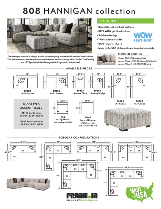 Franklin Furniture - Hannigan 4 Piece Sectional - 808-4SEC-DUSK - GreatFurnitureDeal