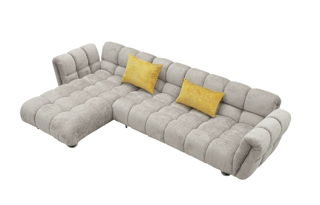 VIG Furniture - Divani Casa Jacinda Modern Grey Fabric Left Facing Sectional Sofa with 2 Yellow Pillows - VGEV-23106-GRY-LAF - GreatFurnitureDeal