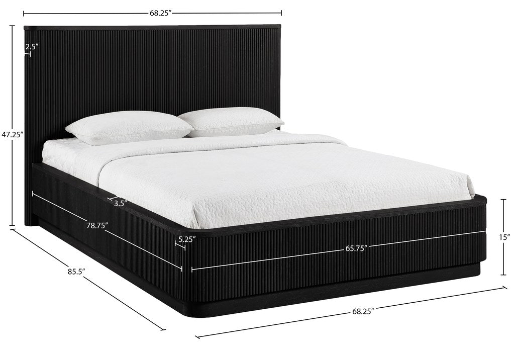 Meridian Furniture - Astrid Black Solid Wood And Oak Veneer Queen Bed (3 Boxes) - 818Black-Q - GreatFurnitureDeal