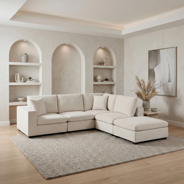 Homelegance - Serenity 5 Piece Modular Sectional with Ottoman in Beige - 8310NBE*52ACC1ACROT - GreatFurnitureDeal